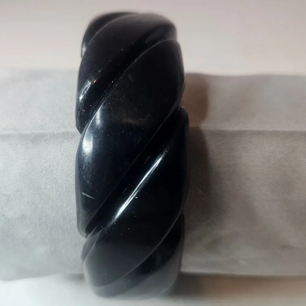 Vintage Thick Carved Style Twisted Black Bangle Black